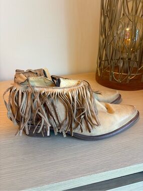 Free People Tan Suede Fringe Ankle Booties